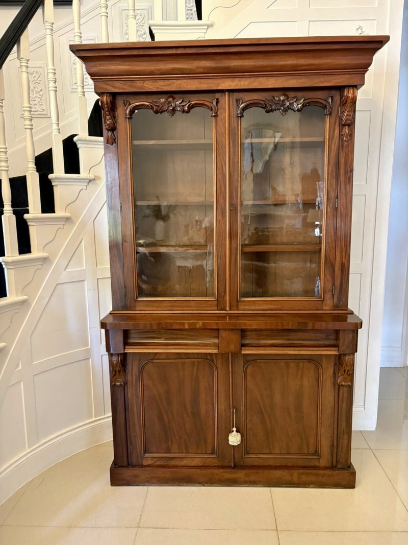 Superb Quality Antique Victorian Figured Mahogany Bookcase